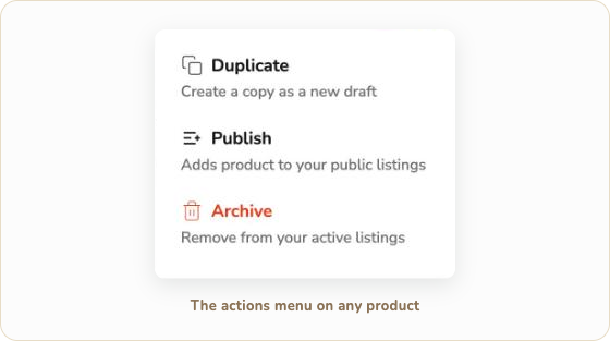 The product actions menu with Duplicate at the top