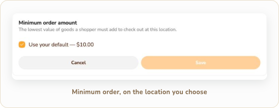 The minimum order amount setting on a pickup location